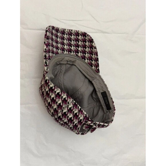 J. Crew Houndstooth Purple Gray Wool Blend Cap 100% Cotton Lining One Size Adj - Picture 11 of 14